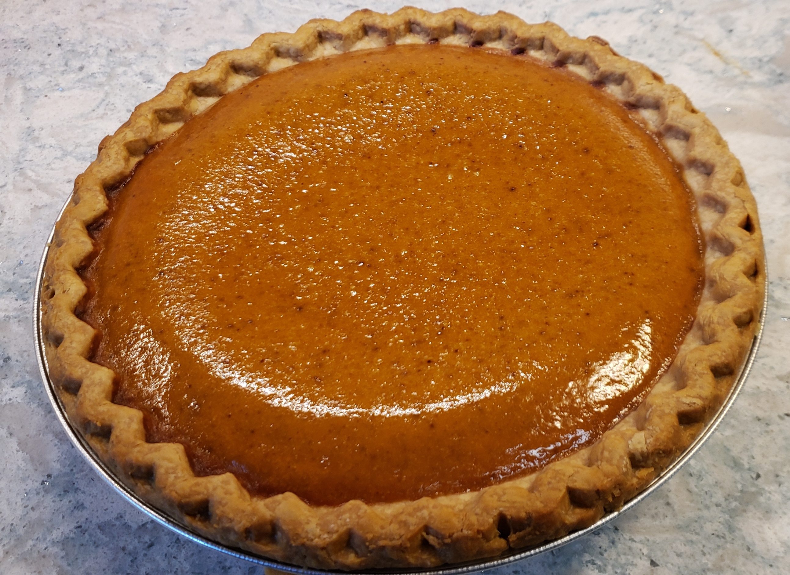 pumpkin pie out of the oven